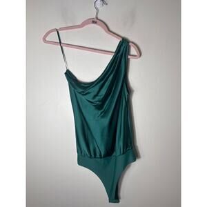 NWT Cami NYC Green One Shoulder Silk Body Suit Sz S